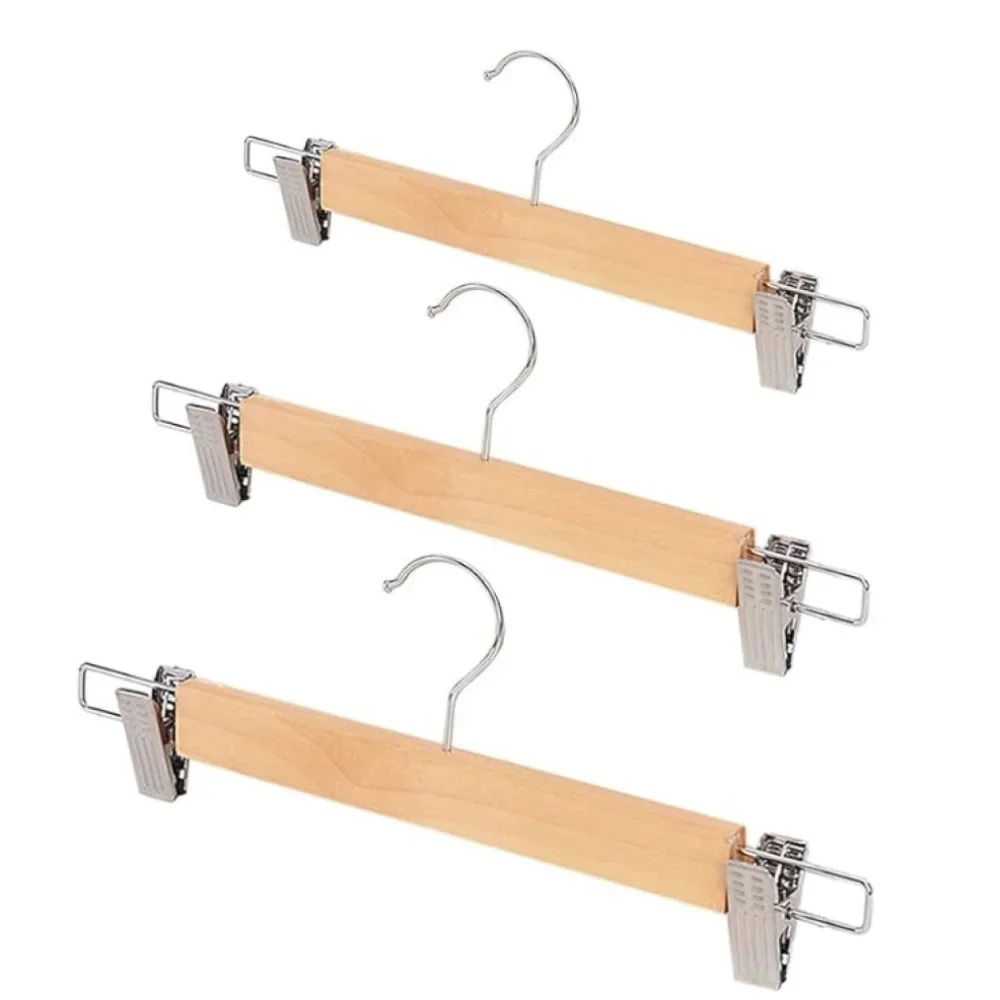 Wood and Steel Skirt/Pant Hangers with Clips Set of 12